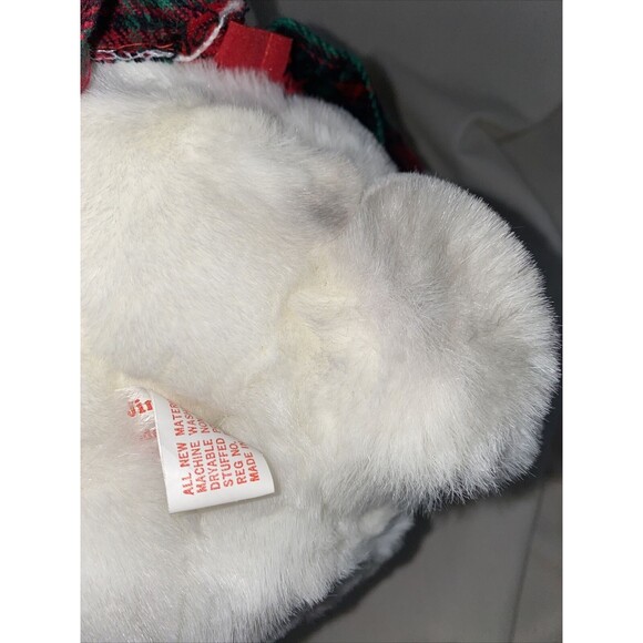 Vintage Jingle Bear Girl Christmas Plush Stuffed White Teddy Bear Holiday Plaid - Picture 5 of 7